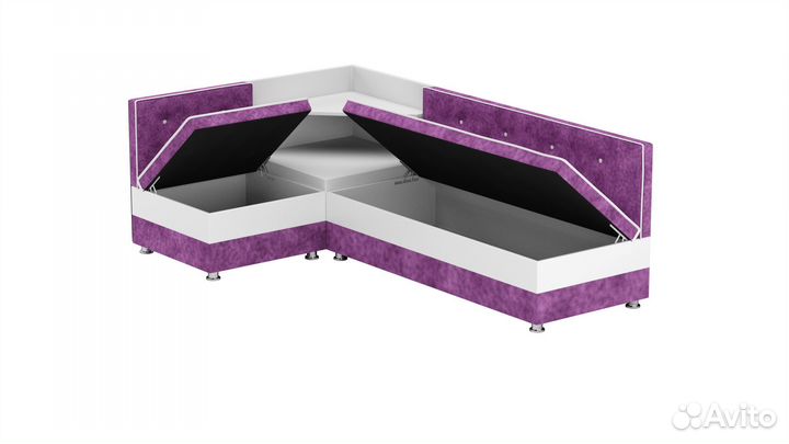 Кухонный угловой диван Милан правый угол, микровельвет, фиолетовый, белый