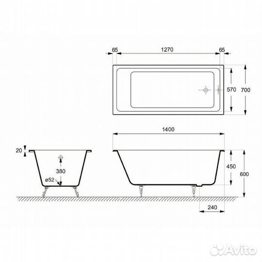 Чугунная ванна Delice Level DLR230618R 140x70, с р