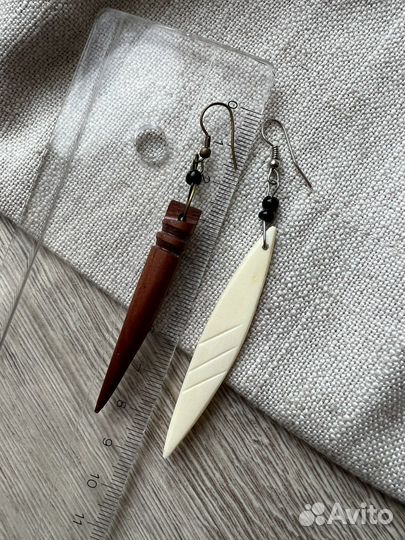 Набор бижутерии (перья, дерево) / эко бижутерия