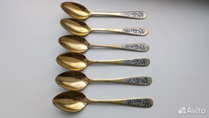 Ложки, серебро 875, позолота, чернение