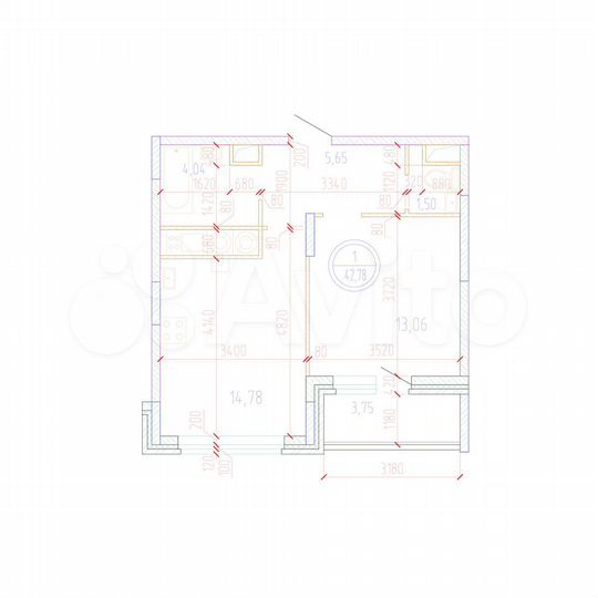 1-к. квартира, 42,8 м², 16/17 эт.