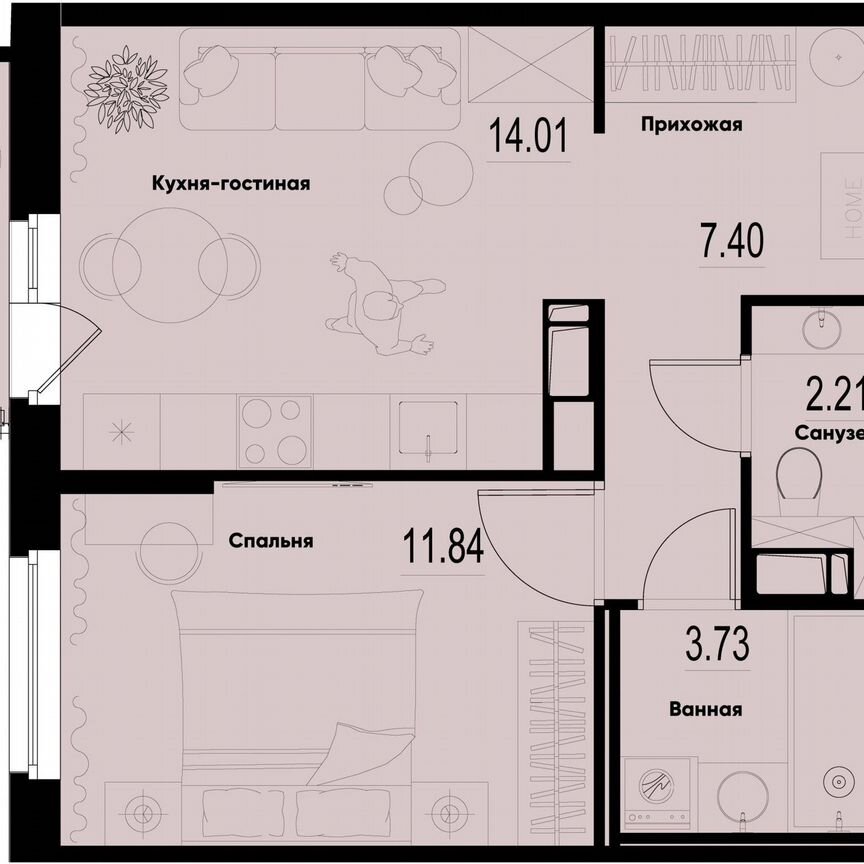 1-к. квартира, 40,1 м², 9/12 эт.