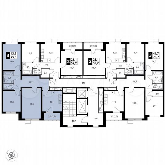 3-к. квартира, 75 м², 2/20 эт.