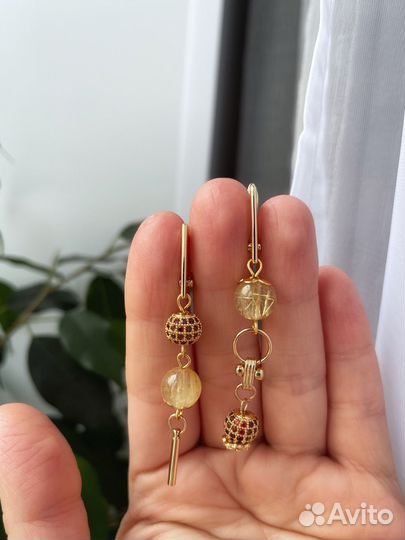 Серьги, рутиловый кварц