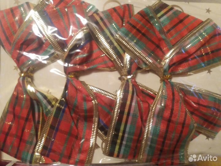 Новогодние банты для ёлки,декора Ирландская клетка