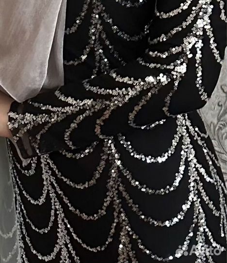Вечернее нарядное платье в пол черное с пайетками