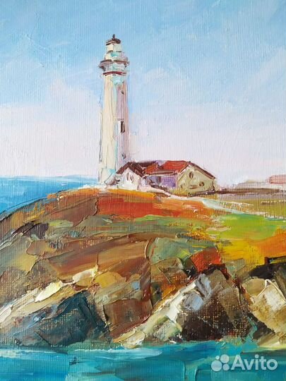 Морской пейзаж. Маяк. Холст на картоне, масло