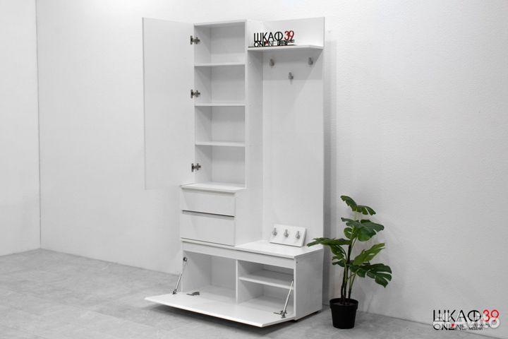 Герда Одри 2 Прихожая /Вешалка с зеркалом/ Белый (черные вешалки)