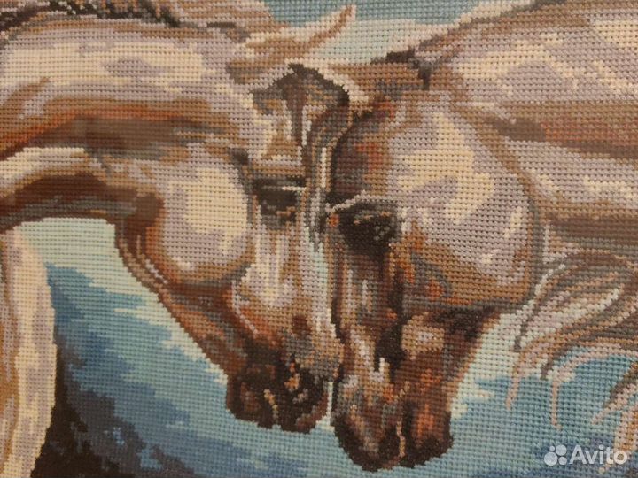 Картина две Лошади. вышивка. Ручная работа 34х44
