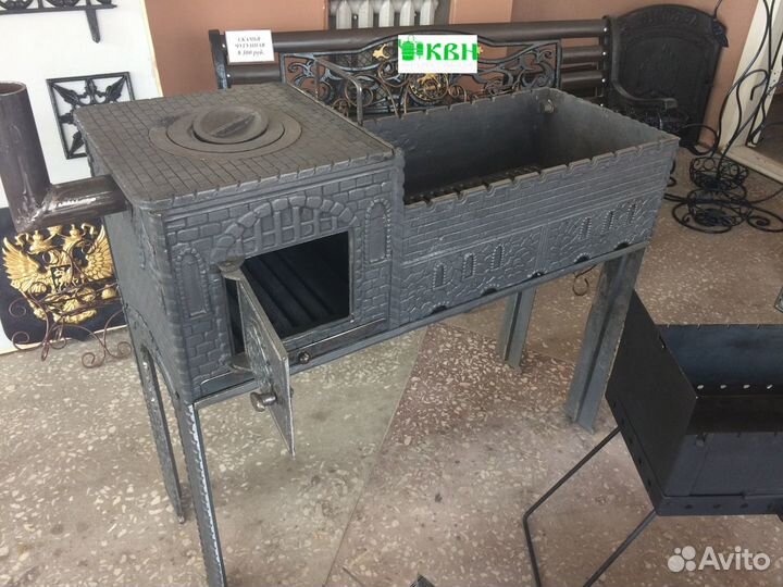 Мангал большой чугунный с печью под казан