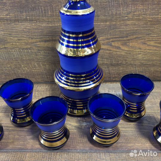 Графин и стопки. Кобальтовое стекло. Богемия