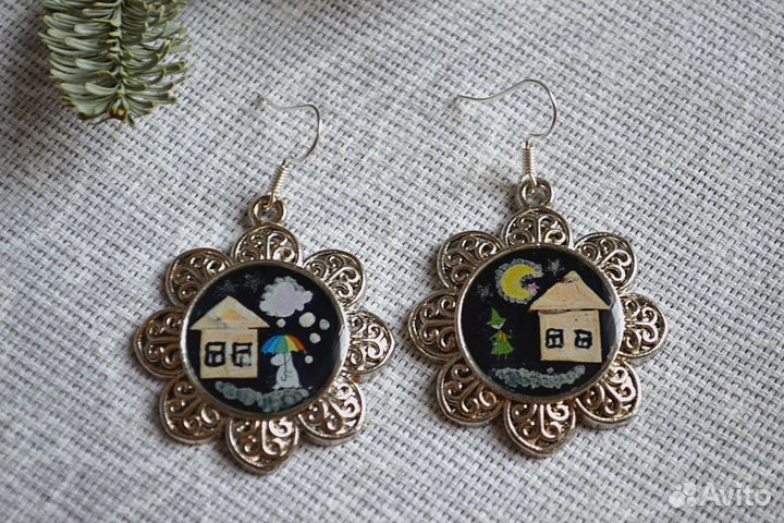 Серьги ручной работы Муми тролли эпоксидная смола