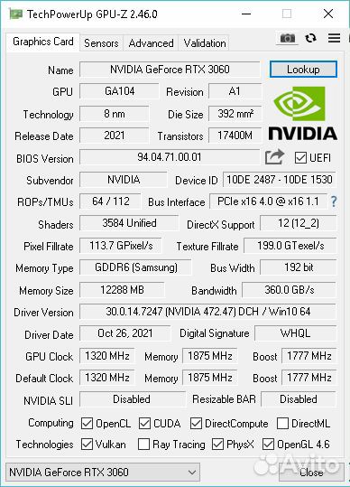 Видеокарта RTX 3060 12 гб