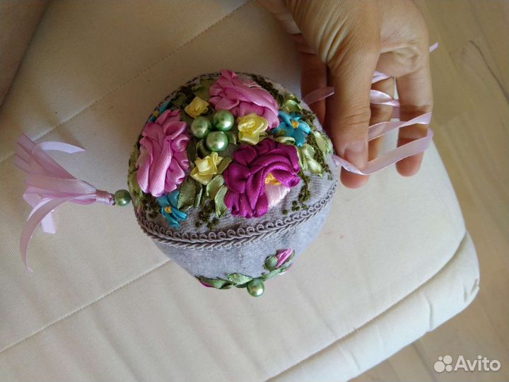 Новогодний шар вышивка лентами