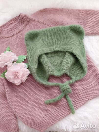 Чепчик с ушками женский, шапка с ушками, мишка