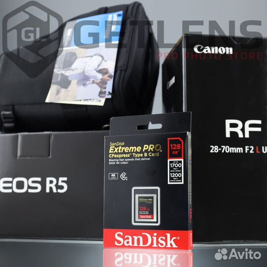 Canon R5 + RF 28-70 + SanDisk 128Gb + Holster