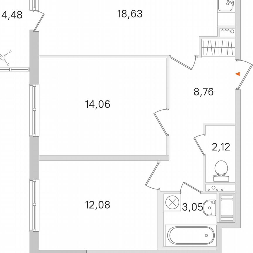 2-к. квартира, 60 м², 5/8 эт.