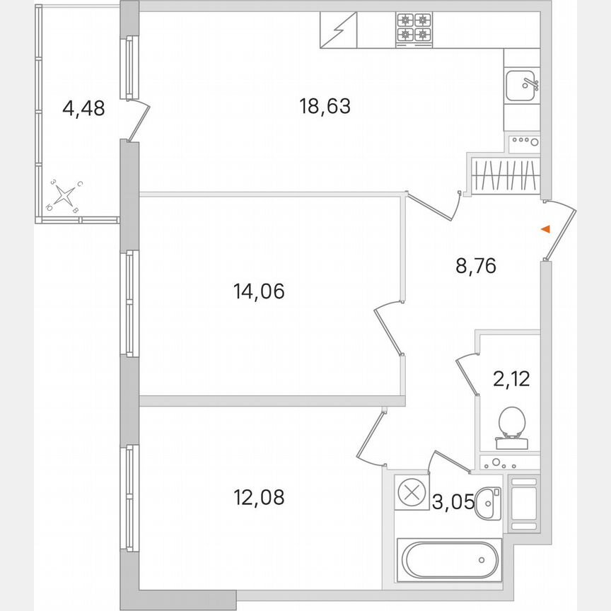 2-к. квартира, 60 м², 5/8 эт.