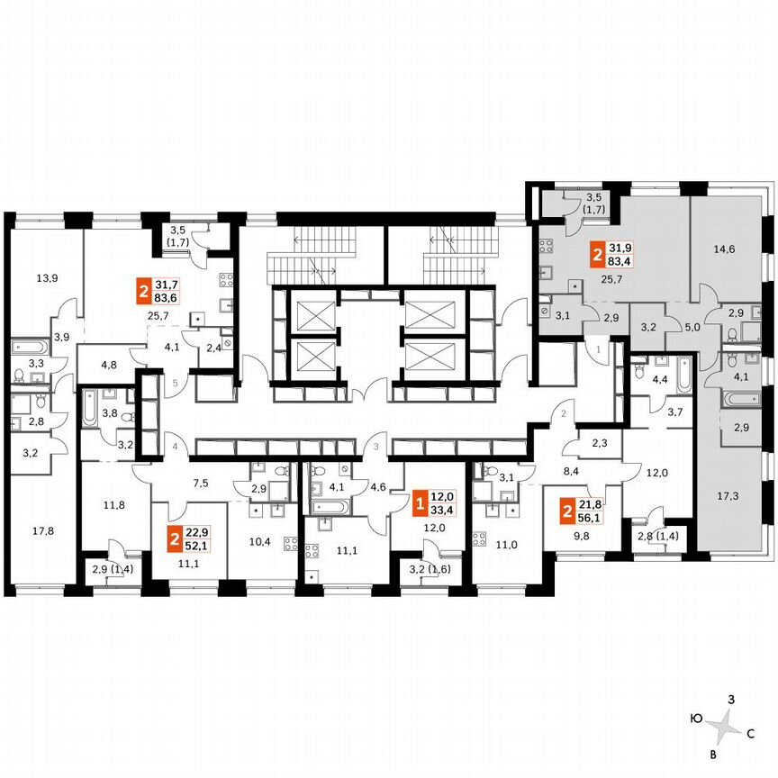 2-к. квартира, 83,6 м², 4/4 эт.