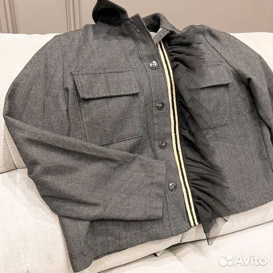 Жакет пиджак, S, темно-серый, полоска люрекс