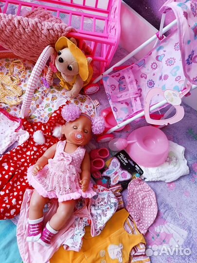 Кукла пупс Беби борн 45 см с коляской вещами и др