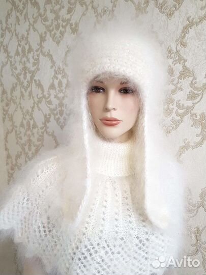 Шапка ушанка вязаная пуховая Козий пух