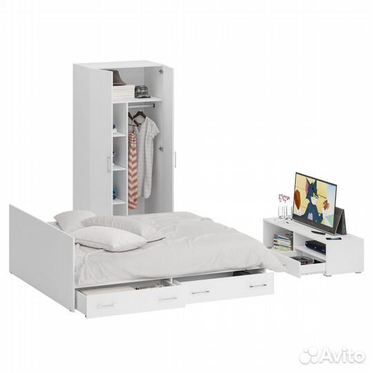 Спальня белая Стандарт № 3 Стандарт с кроватью 1800 с ящиками, цвет белый, спальное место 1800х2000