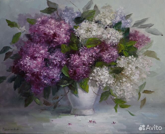 Картина маслом Сирень в Белой Вазе 40х50см