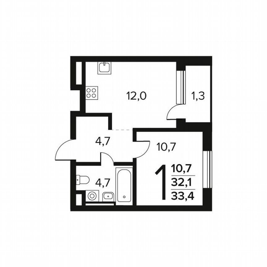 1-к. квартира, 33,4 м², 2/9 эт.