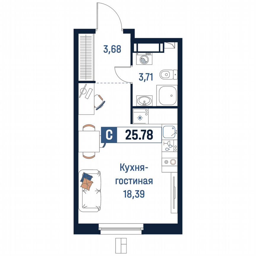 Квартира-студия, 25,8 м², 5/18 эт.