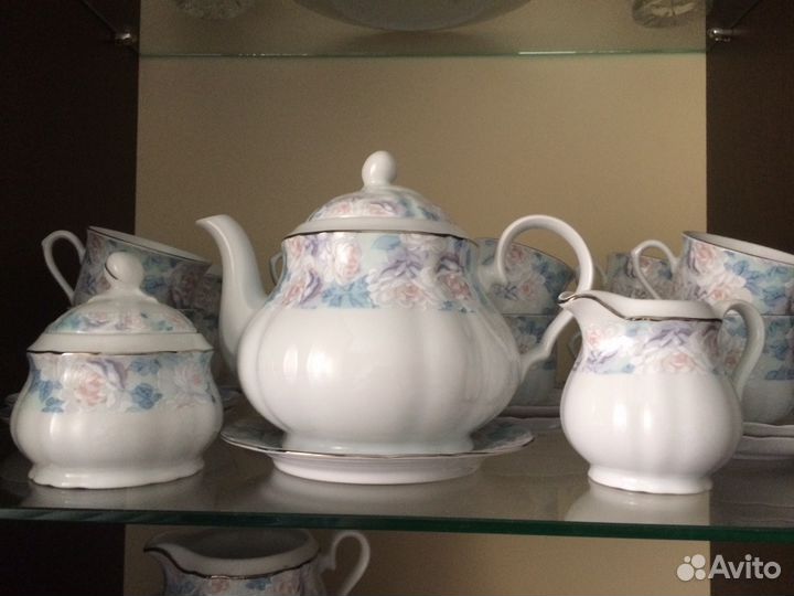 Новый Сервиз на 12 персон Чехия голубая роза