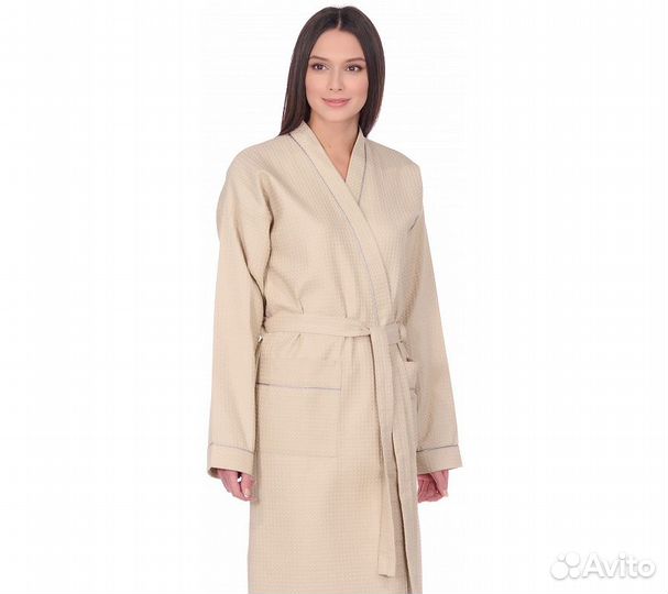 Халат вафельный Home One с кантом бежевый 60