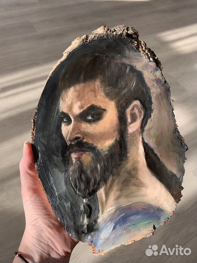 Картина маслом на спиле дерева, портрет