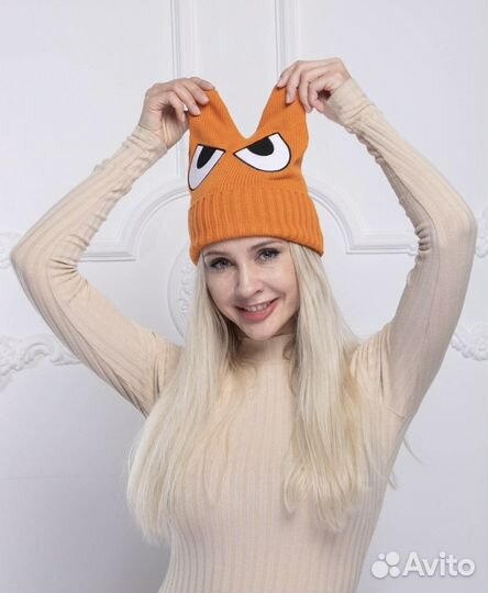 Шапка женская бини с ушками осень весна