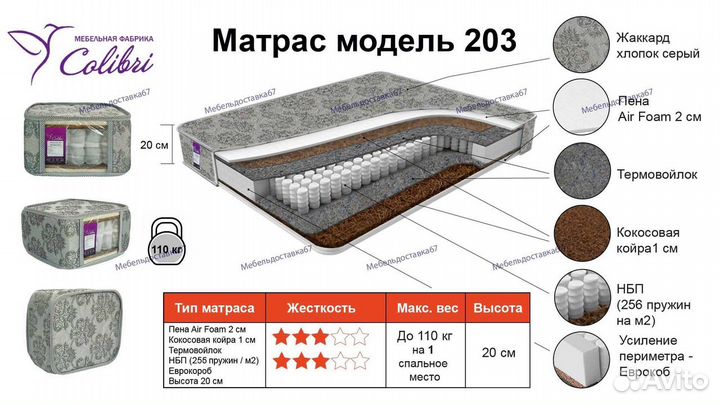 Матрас 70,80,90,120,140,160,180,200 мод.203