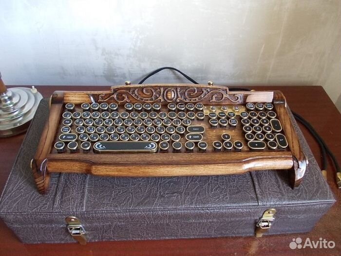 Резная клавиатура мышь деревянная