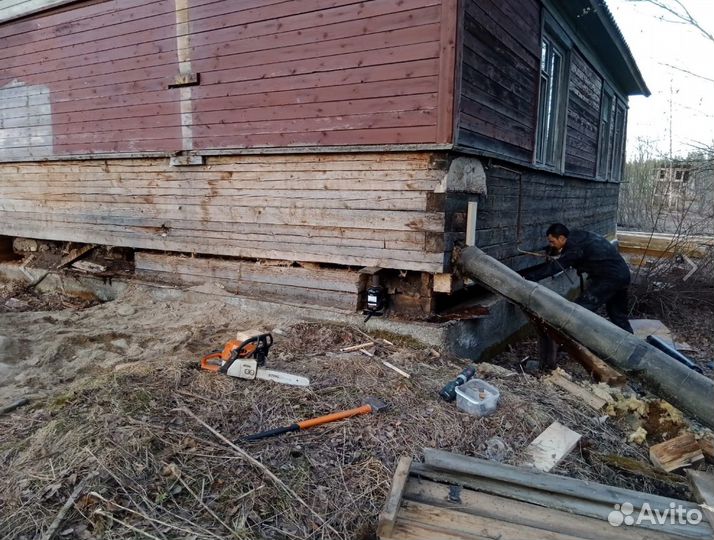 Подъем домов, замена венцов, ремонт фундамента