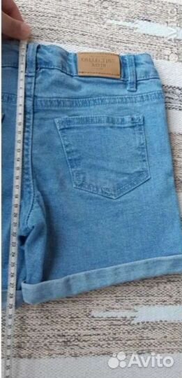 Джинсовые шорты р.128, белые колготки и майка