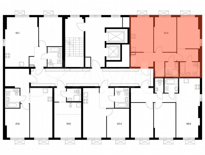 2-к. квартира, 55,6 м², 2/11 эт.