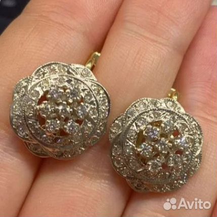 Золотые серьги с бриллиантами 750 пробы СССР