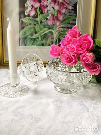 Ваза для цветов роузбол подсвечник хрусталь винтаж