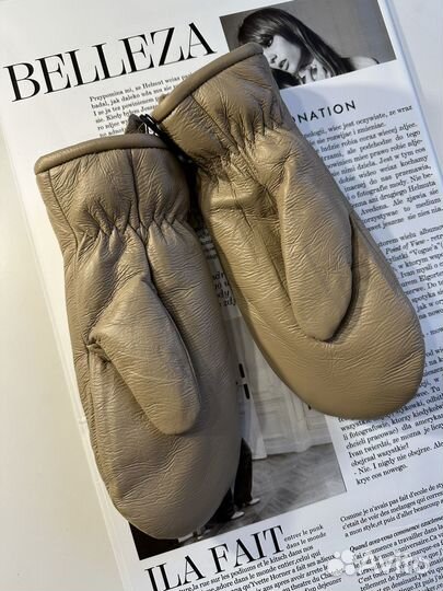 Рукавички кожа новые стильные теплые варежки