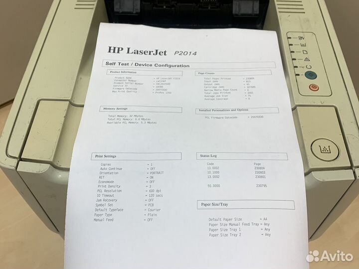 Принтер лазерный HP LaserJet P2014, пробег 230806