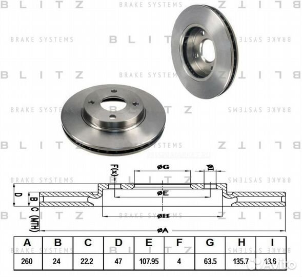 Blitz BS0336 Диск тормозной вентилируемый перед