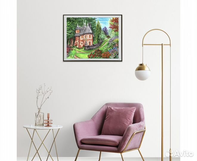 Картина акварелью Замок в лесу