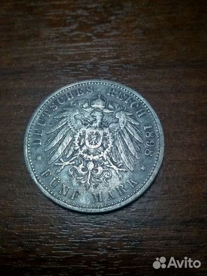 5 марок 1898 Wilhelm 2 серебро