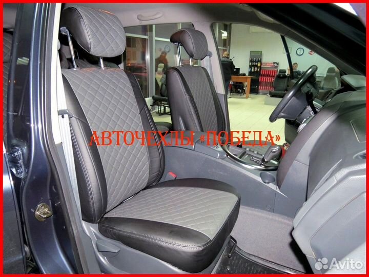 Чехлы Ssangyong Kyron из экокожи чёрно-серые Ромб