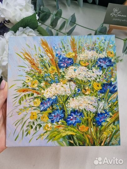 Картина маслом васильки полевые цветы маслом