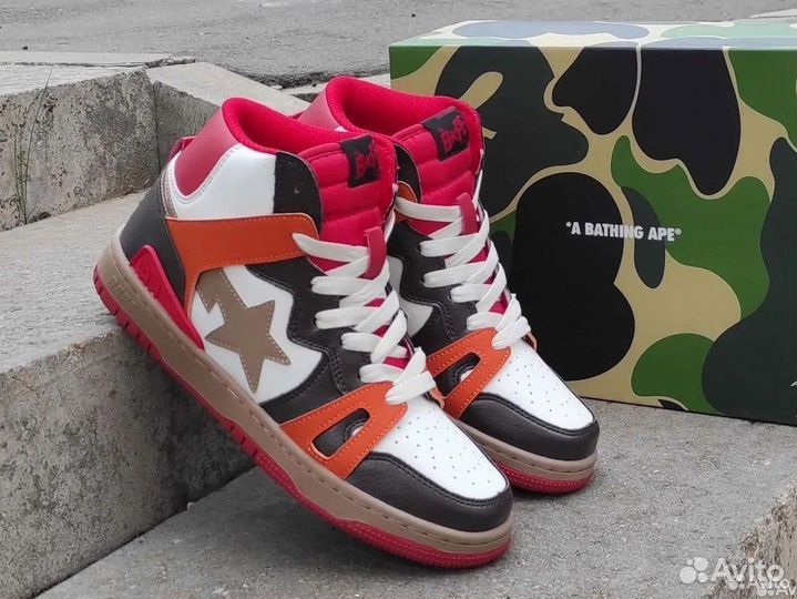 Кроссовки Bape Sta 93 HI Red Orange Light Sand
