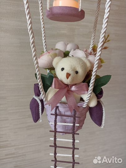 Мишка с цветами на воздушном шаре подарок ночник